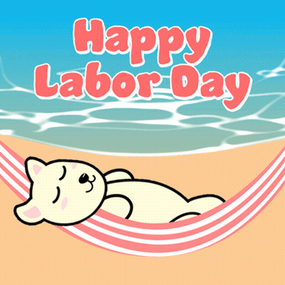 Cartoon Cat Laying In Hammock Happy Labor Day GIF