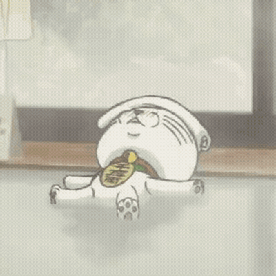 Cartoon Cat Laying In Mud Eating Hamburger GIF