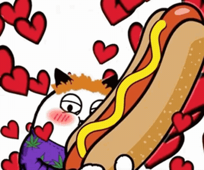 Cartoon Cat Laying On Hot Dog With Mustard GIF