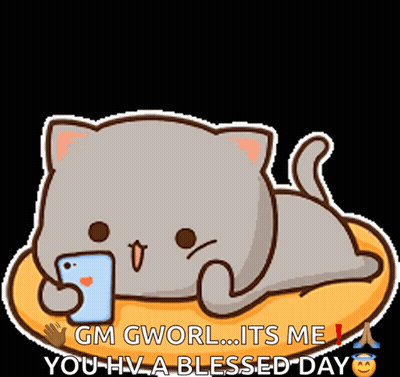 Cartoon Cat Laying On Pillow Looking At Phone GIF