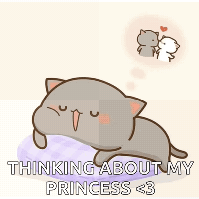 Cartoon Cat Laying On Pillow Thinking About My Princess GIF