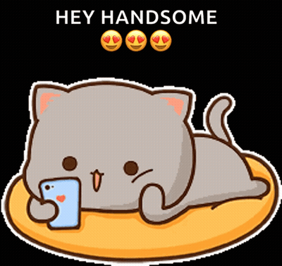 Cartoon Cat Laying On Pillow With Cell Phone In Mouth GIF