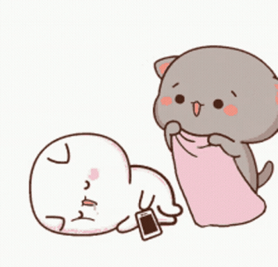 Cartoon Cat Laying On Pink Blanket Next To Circle GIF