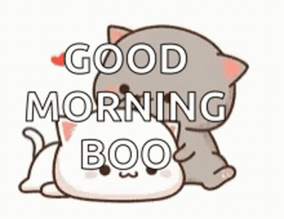 Cartoon Cat Laying On White Cat Saying Good Morning Boo GIF