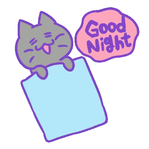 Cartoon Cat Lying On Blanket Next To Good Night Bubble Sticker