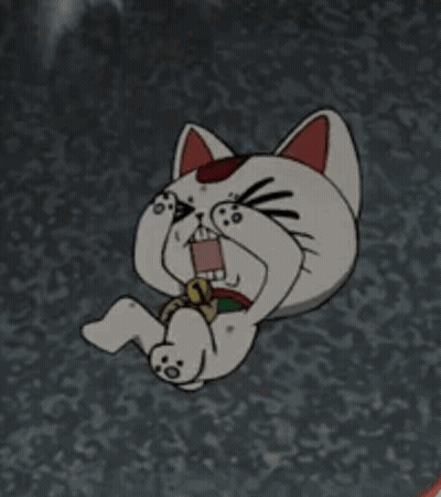 Cartoon Cat Lying On Floor Holding Knife GIF