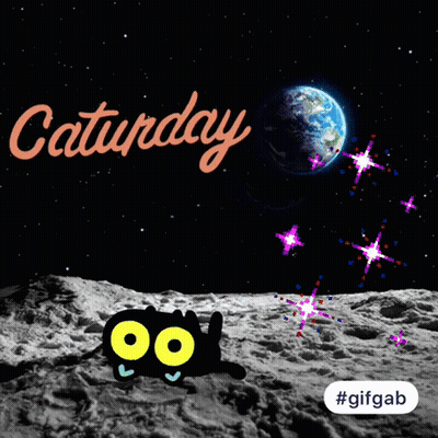 Cartoon Cat Lying On Moon Saturday GIF