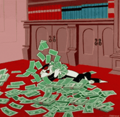 Cartoon Cat Lying On Pile Of Money GIF
