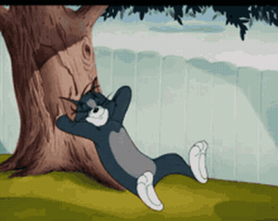 Cartoon Cat Lying Under Tree Hands Behind Head GIF