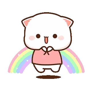 Cartoon Cat Making Heart In Front Of Rainbow Sticker