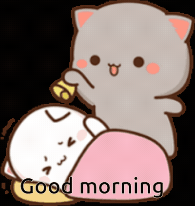 Cartoon Cat Next To Sleeping Cat Good Morning GIF