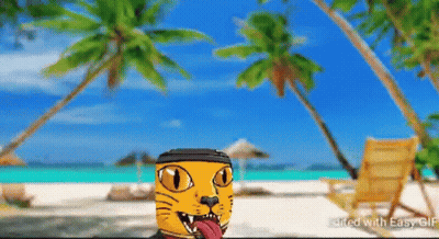 Cartoon Cat On Beach With Tongue Out GIF