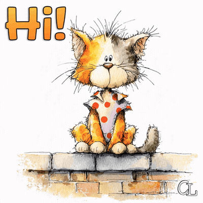 Cartoon Cat On Brick Wall Saying Hi GIF