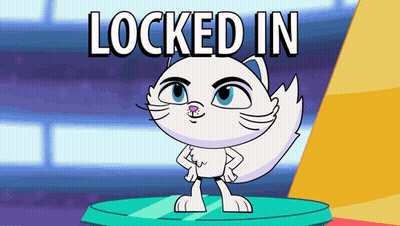 Cartoon Cat On Pedestal Saying Locked In GIF