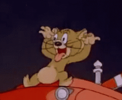 Cartoon Cat On Red Car With Mouth Open GIF