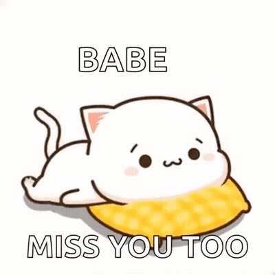 Cartoon Cat On Yellow Pillow Babe Miss You Too GIF