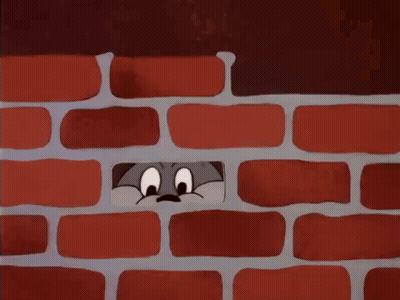 Cartoon Cat Peeking Out Of Brick Wall GIF