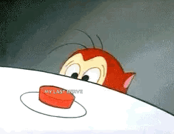 Cartoon Cat Peeking Over Red Button My Last Movie GIF
