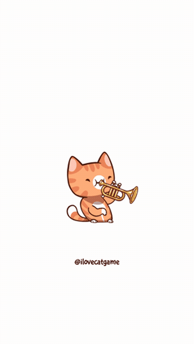 Cartoon Cat Playing Trumpet Saying Ilovecatgame GIF