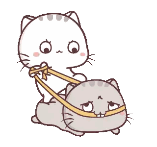 Cartoon Cat Pulling Another On Leash Sticker