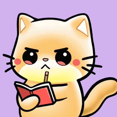 Cartoon Cat Reading Book And Holding Pencil GIF