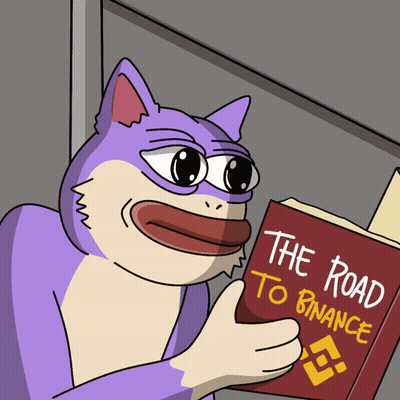Cartoon Cat Reading The Road To Binance GIF