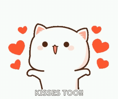 Cartoon Cat Red Hearts Kisses Too GIF