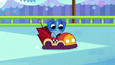 Cartoon Cat Riding Bumper Car At Carnival GIF