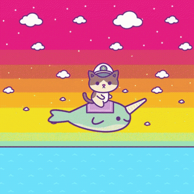 Cartoon Cat Riding Fish GIF