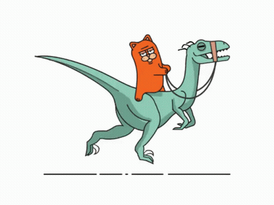 Cartoon Cat Riding Green Dinosaur GIF