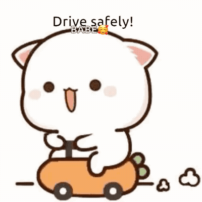 Cartoon Cat Riding Toy Car Says Drive Safely GIF