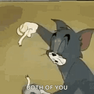 Cartoon Cat Saying Both Of You Holding Sticks GIF