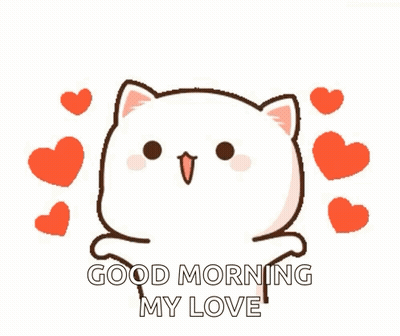 Cartoon Cat Saying Good Morning My Love With Hearts GIF