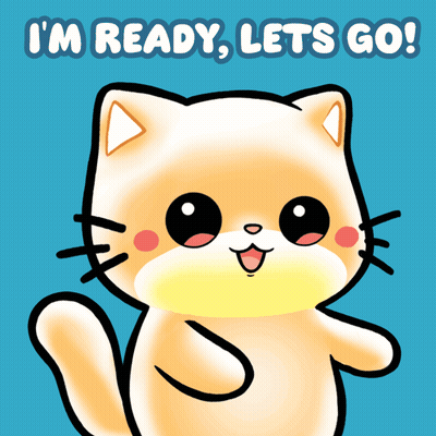 Cartoon Cat Says I'm Ready Lets Go On Blue Background GIF
