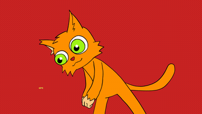 Cartoon Cat Says Let's Go In Green Letters On Red Background GIF
