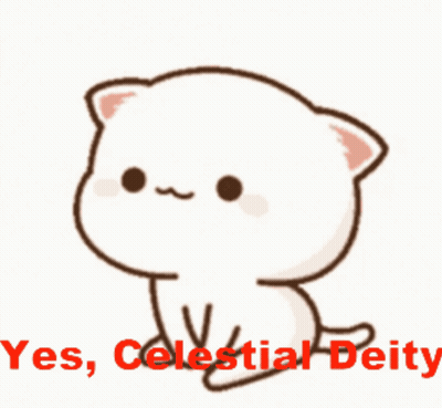 Cartoon Cat Says Yes Celestial Deity In Red Letters GIF
