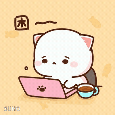 Cartoon Cat Sitting At Desk With Coffee And Laptop GIF