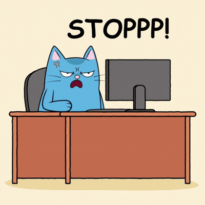 Cartoon Cat Sitting At Desk With Computer Saying Stoppp GIF