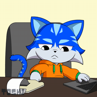 Cartoon Cat Sitting At Desk With Laptop GIF