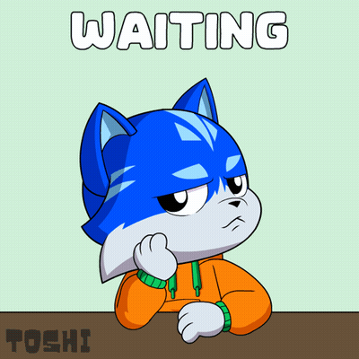 Cartoon Cat Sitting At Table Saying Waiting GIF