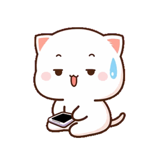 Cartoon Cat Sitting Holding Cell Phone Sticker
