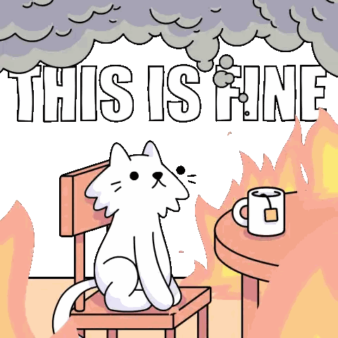 Cartoon Cat Sitting In Chair This Is Fine Sticker