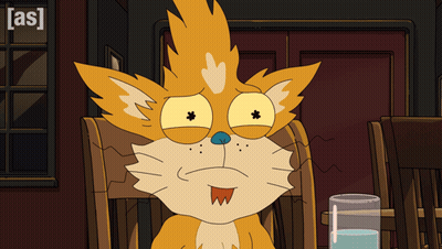 Cartoon Cat Sitting In Chair With Glass Of Water GIF