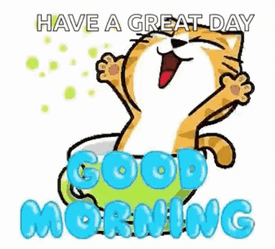 Cartoon Cat Sitting In Cup Saying Have A Great Day Good Morning GIF