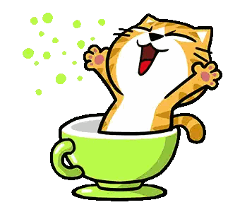 Cartoon Cat Sitting In Green Cup Sticker