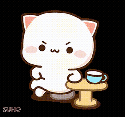 Cartoon Cat Sitting Next To Coffee Cup GIF