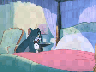 Cartoon Cat Sitting On Canopy Bed GIF