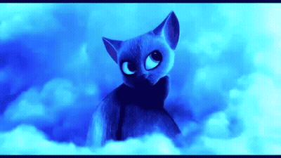 Cartoon Cat Sitting On Cloud Looking At Camera GIF
