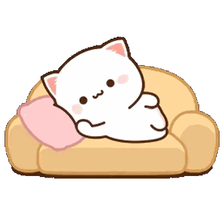 Cartoon Cat Sitting On Couch With Pink Pillow Sticker