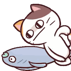 Cartoon Cat Sitting On Fish With Star Sticker